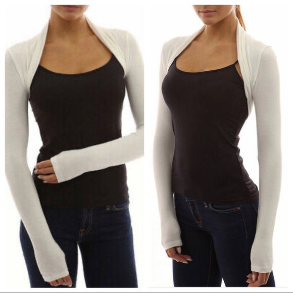 ShopEvelynne Sweaters - OFF WHITE MUST HAVE LONG SLEEVES SHRUG